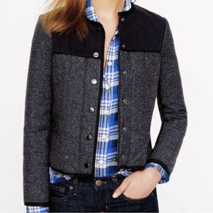 EUC J. Crew Navy Chevron Tweed Side Snap Topper Jacket Medium